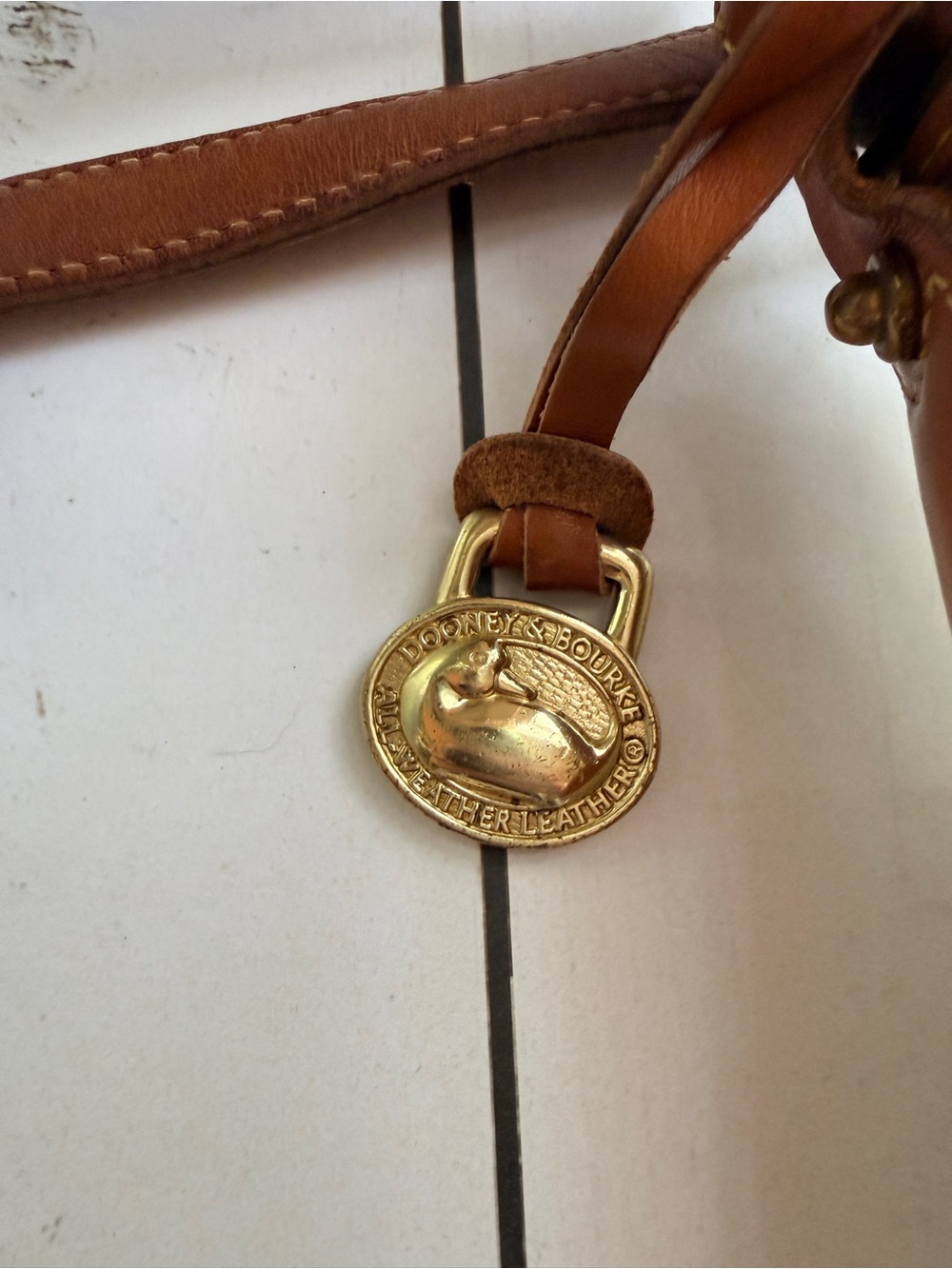 Dooney & Bourke | Vintage Cream & Tan All-Weather Pebbled Leather Shoulder Bag - Picture 6 of 16